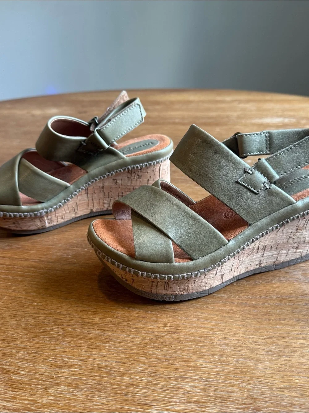 Bussola Olive Green Cork Wedge Sandals